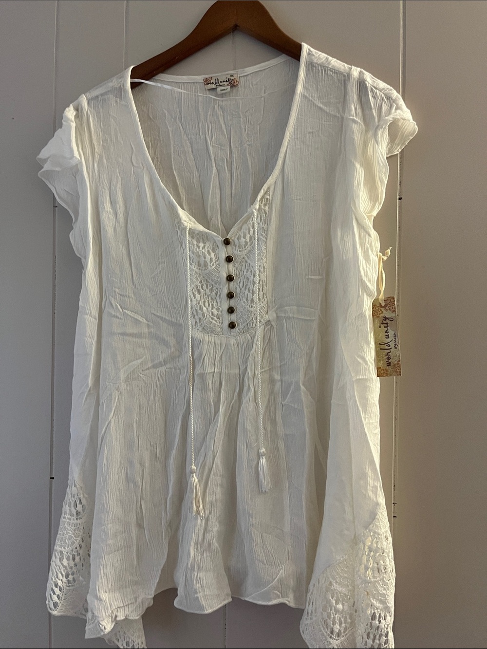 Blue Sky White Crochet-Trim Tunic Top